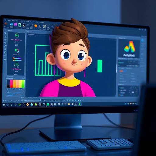 Animation software interface on a computer screen showing character design