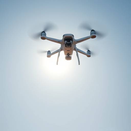 Drone flying in the sky with a camera attached capturing aerial footage