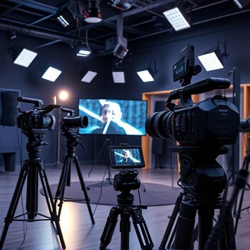 Live streaming setup with multiple cameras and audio equipment