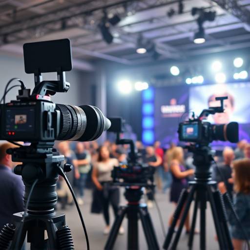 Live streaming setup with multiple cameras and audio equipment at an event