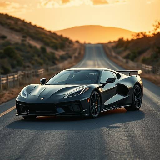 Scene from a car commercial featuring a sleek sports car driving along the Texas Hill Country roads.